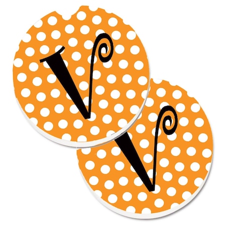 Carolines Treasures Monogram Initial V Orange Polkadots Cup Holder Car Coaster, PK2 CJ1033-VCARC